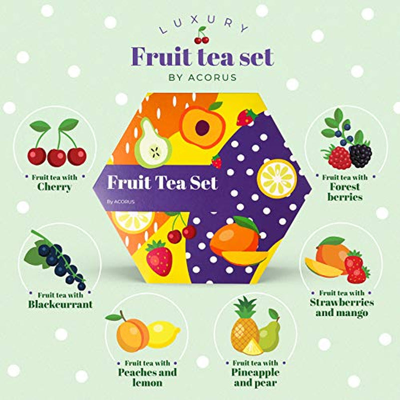 ACORO | Set da tè alla frutta di lusso | Set regalo con tè naturali in 6 gusti | Tisane, infusi alla frutta | Assortimento di tè | Scatola da tè con 60 bustine di tè