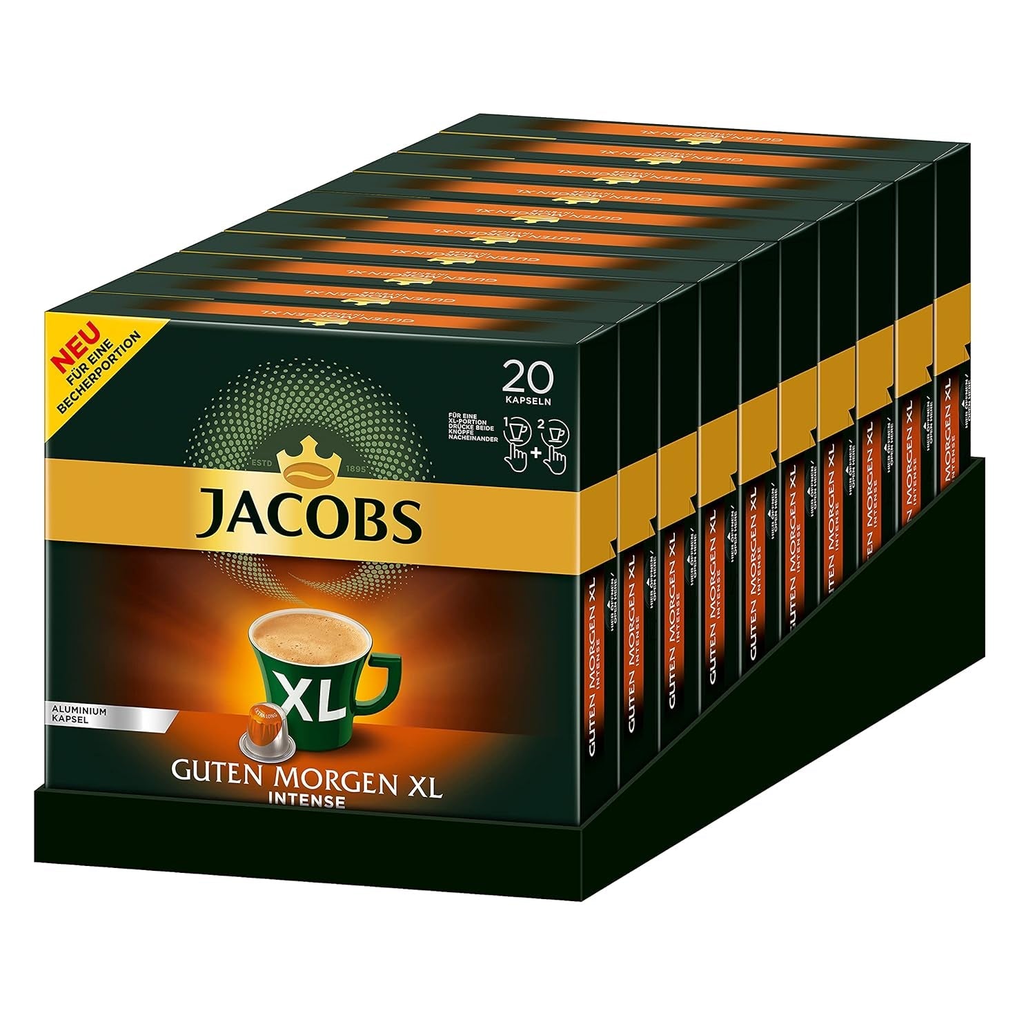 Jacobs Kaffeekapseln Guten Morgen XL Intense - Confezione da 10 (10 x 20 Getränke) & Kaffeekapseln Lungo Classico, Intensität 6 von 12, 20 Capsule compatibili Nespresso®*, 10 x 20 Getränke