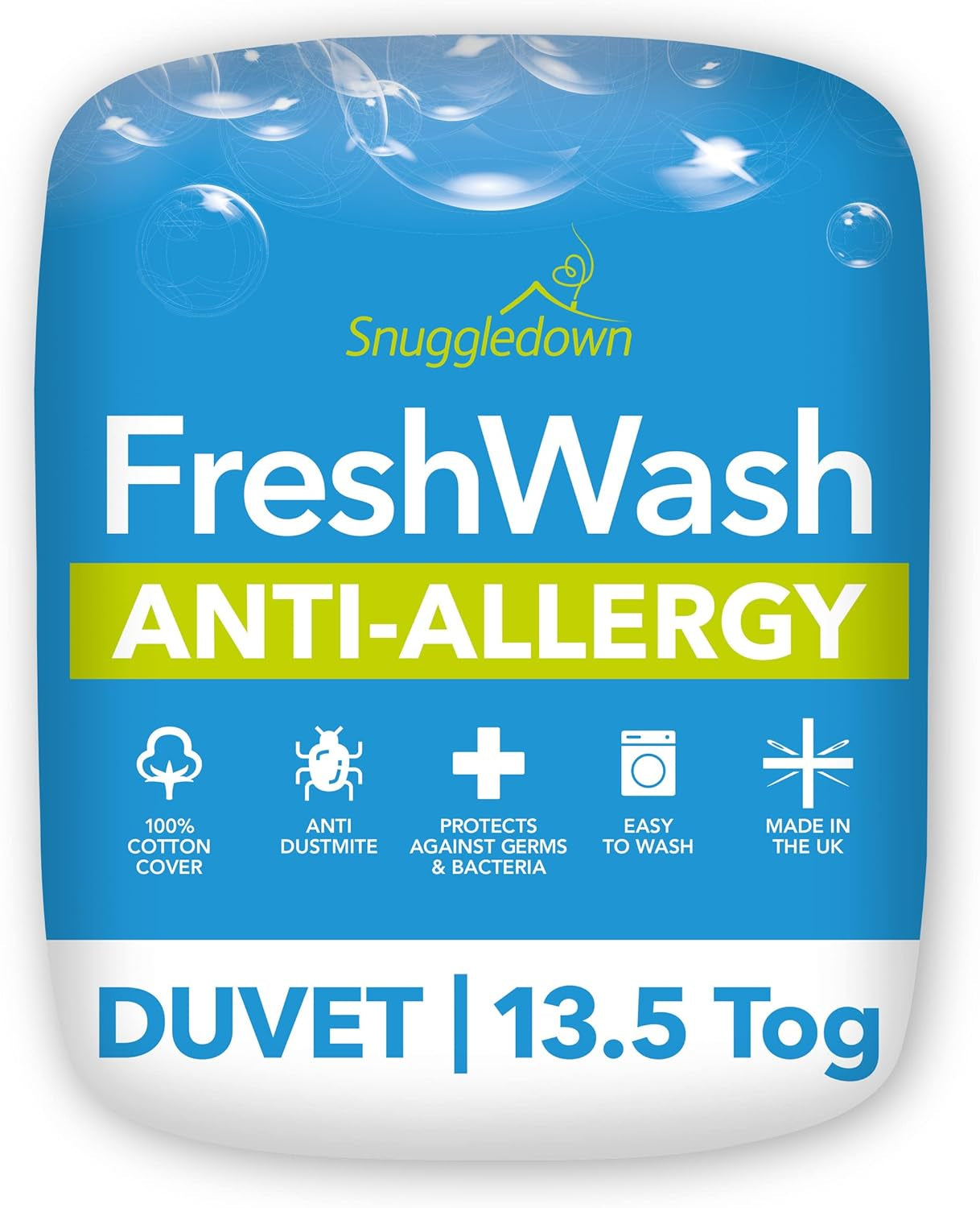 Piumino antiallergico Snuggledown Freshwash, 13.5 Tog Winter Warm, cotone, bianco, letto singolo Piumini e trapunte Naty Shop 10 X 225 X 220 cm 13,5 Tog