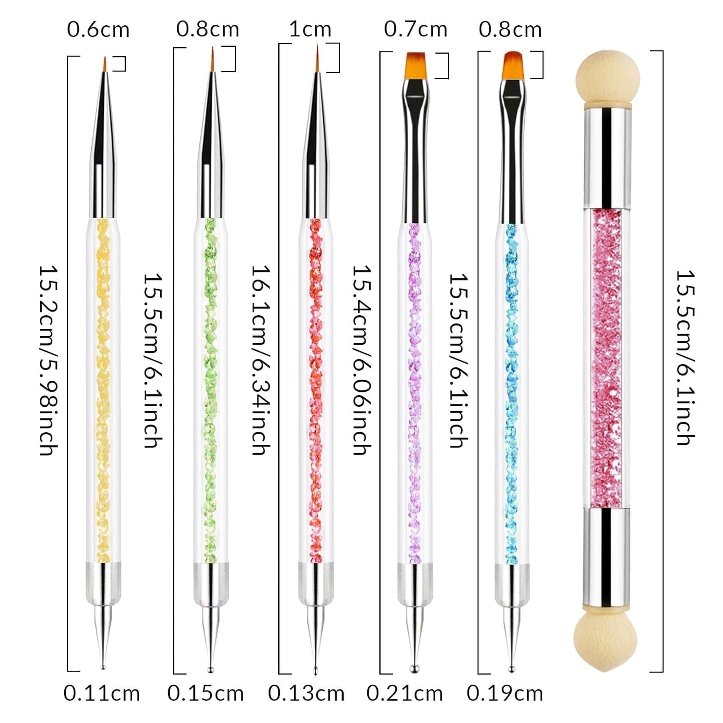 Sularpek 6 Pezzi Pinsel per Nail Art, Pinsel per Nail Art, Set di Pinsel per Nail Art, Set di Pinsel per Nail Art, Strumenti per punteggiare Nail Art con 1 applicatore a pennello in spugna, Accessori per Nail Art per design fai da te per Nail Art