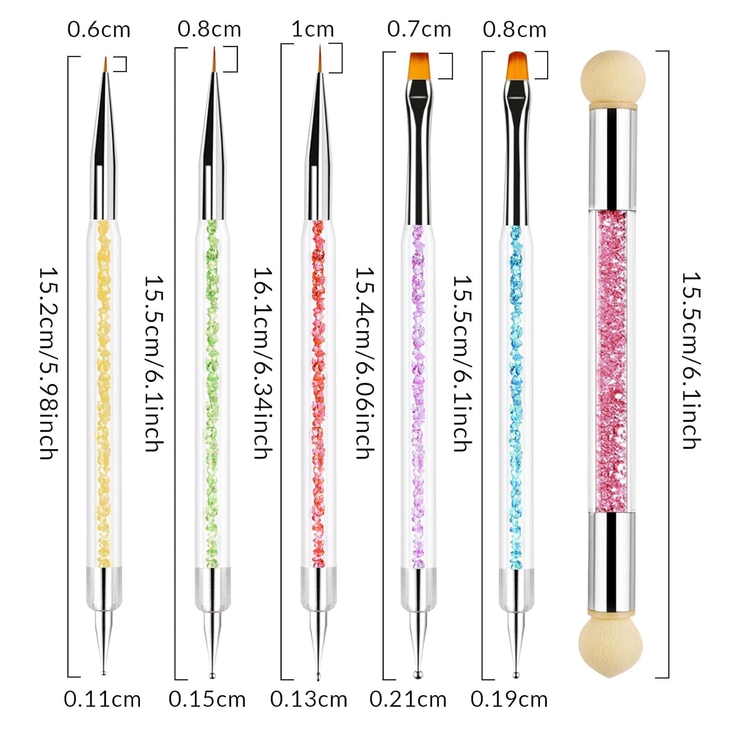 Sularpek 6 Pezzi Pinsel per Nail Art, Pinsel per Nail Art, Set di Pinsel per Nail Art, Set di Pinsel per Nail Art, Strumenti per punteggiare Nail Art con 1 applicatore a pennello in spugna, Accessori per Nail Art per design fai da te per Nail Art