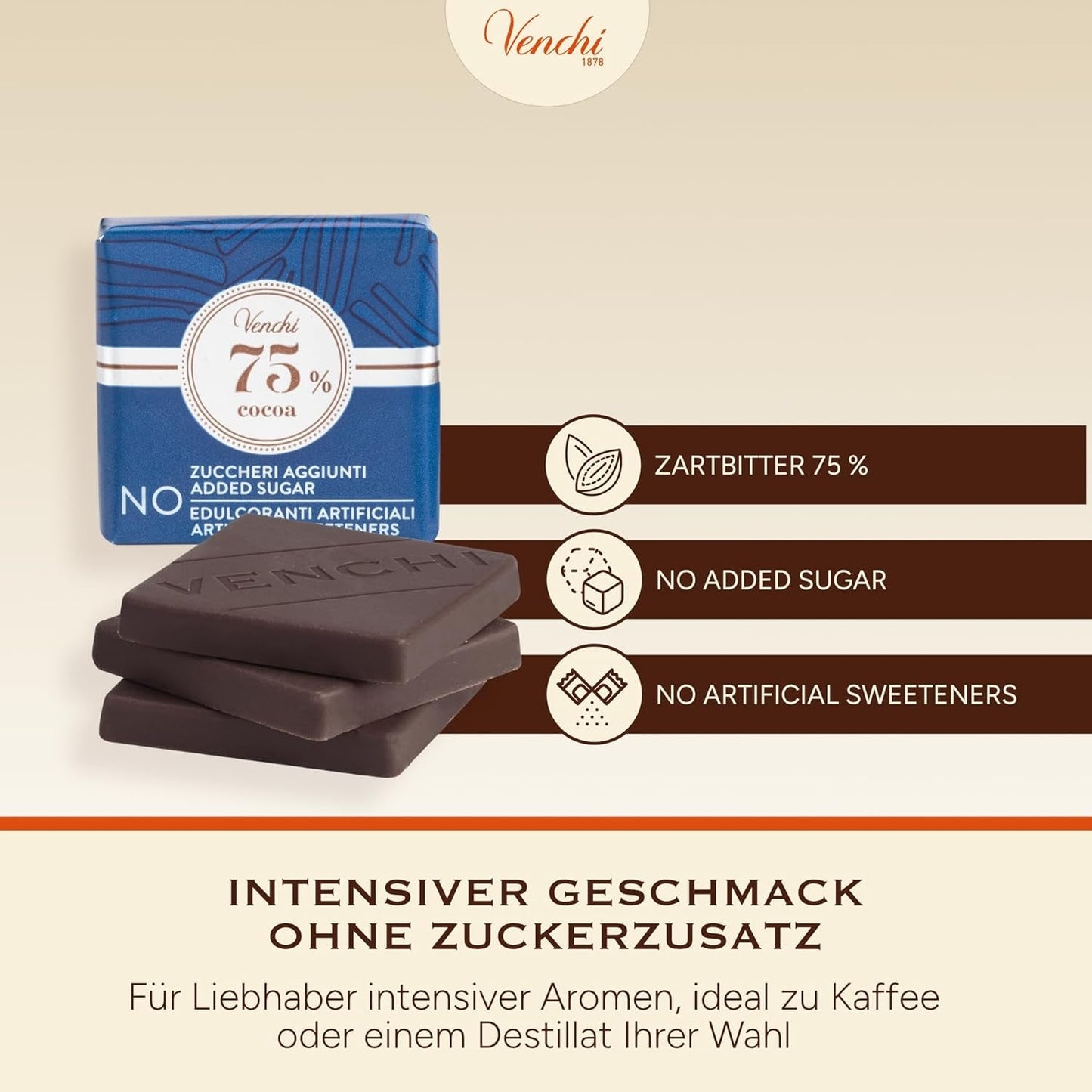 Venchi – Granblend Extra Black 75% NO Zuccheri Aggiunti, 1 kg – NO Dolcificanti Artificiali – Senza Glutine – Vegan