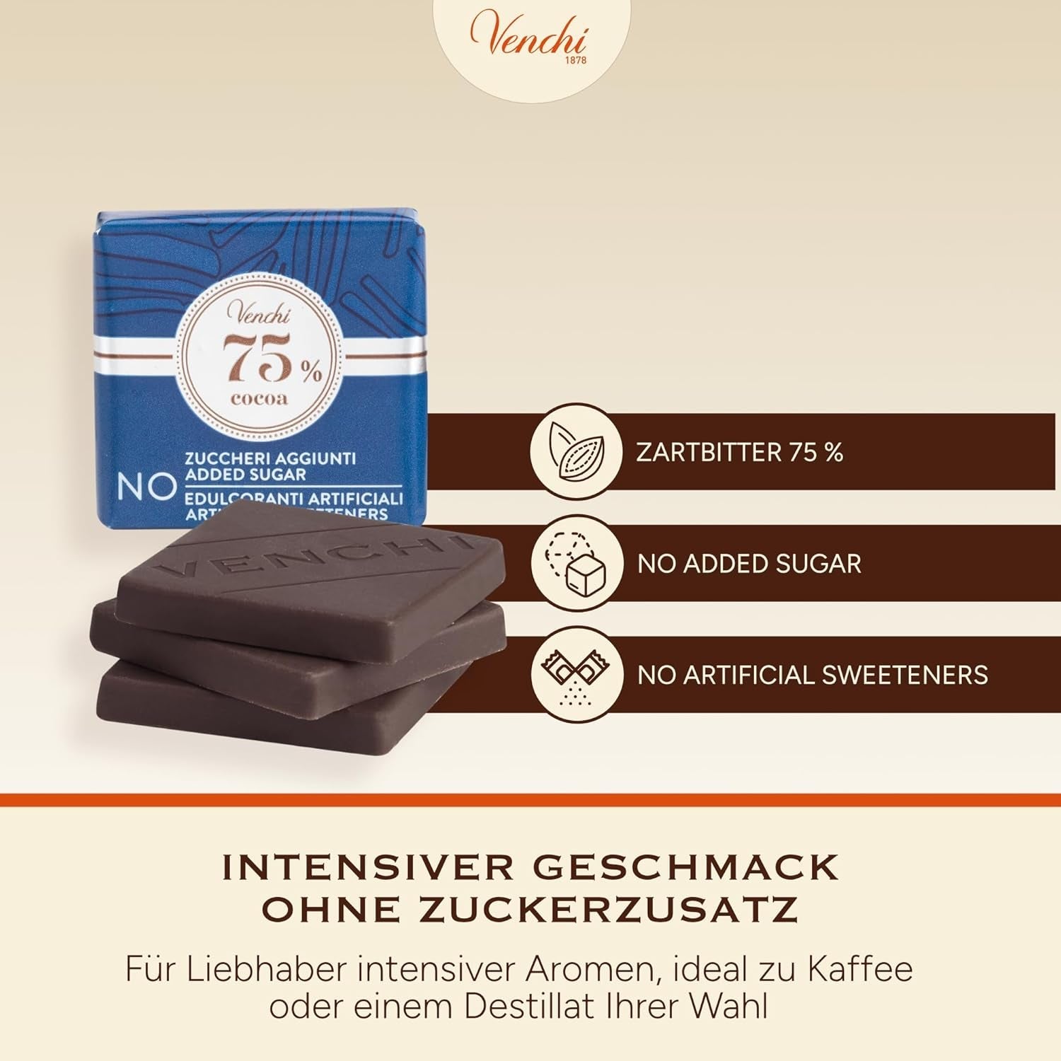 Venchi – Granblend Extra Black 75% NO Zuccheri Aggiunti, 1 kg – NO Dolcificanti Artificiali – Senza Glutine – Vegan