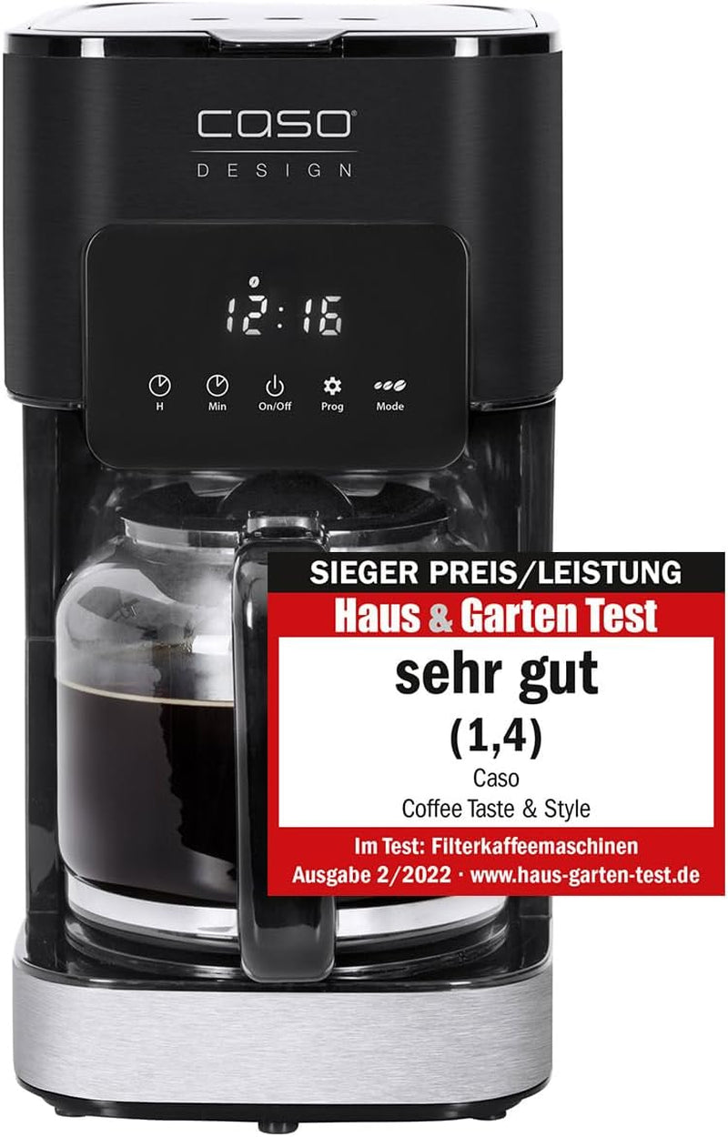 Macchina per caffè espresso CASO Coffee Taste and Style con filtro permanente, 1,5 l, temperatura di erogazione ottimale 92-96 °C, sistema antigoccia, testa di erogazione ottimizzata, acciaio inossidabile, 12 tazze