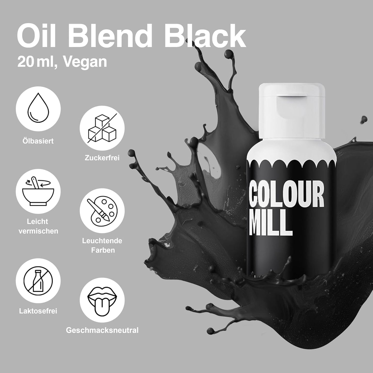 Set coloranti alimentari liquidi Color Mill - 5 x 20 ml a base di olio (nero, rosa shocking, viola, rosso e blu) - Resistente ai raggi UV - Perfetto per cuocere al forno e come guarnizione per torte, muffin e decorazioni per torte