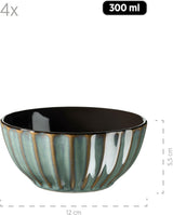 MÄSER 931966 Servizio da tavola serie Confino per 4 persone, look vintage moderno, set da colazione in ceramica, 12 pezzi, colore petrolio con accenti neri, gres