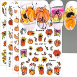 Adesivi per unghie autunnali 3D Adesivi per unghie foglie di zucca Linea geometrica Fiori Adesivi per unghie Design del Giorno del Ringraziamento Adesivi per unghie Autunno Zucca per unghie Accessori per unghie Nail Art