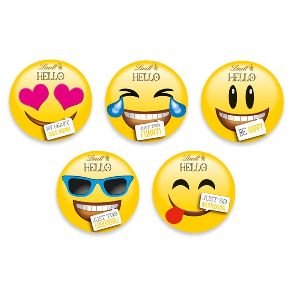 Assortimento di cioccolato (37 palline LINDOR, 24 Mini bastoncini Hello, 10 Mini Fioretto), regalo di cioccolato (1 x 815 g) e Mini Emoti HELLO, cioccolato al latte in 5 disegni emoticon, 164 g