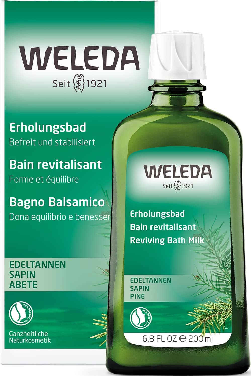 WELEDA, cosmetici naturali Essenza da bagno biologica con oli essenziali di abete rosso e bianco per il relax e la cura, additivo da bagno per la forza interiore, 200 ml Doccia e bagno Naty Shop