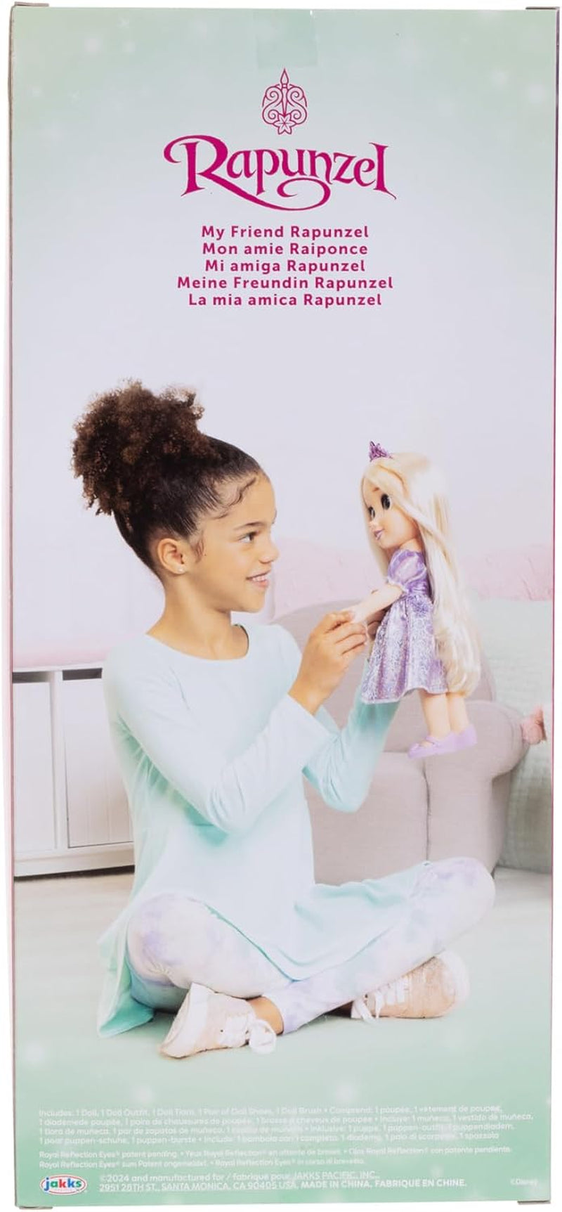 Disney Princess Rapunzel bambola da 35 cm, occhi riflettenti glitterati, articolazioni mobili, vestito staccabile, scarpe, corona, lunghi capelli biondi, per ragazze dai 3 anni in su