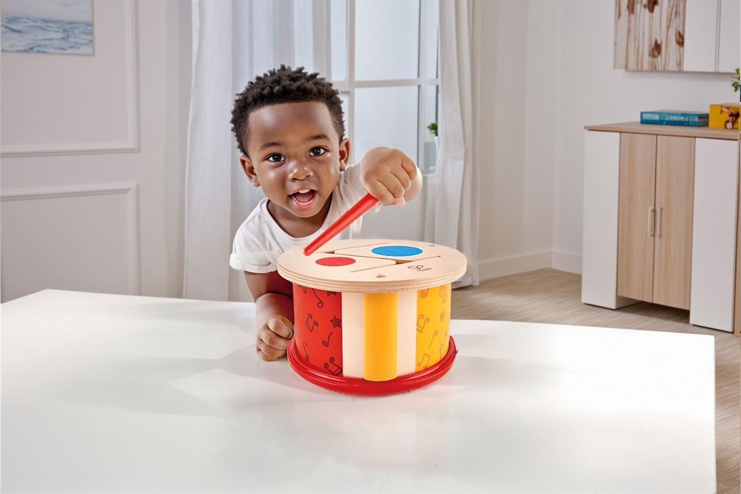 Tamburo di legno a doppia faccia Hape | giocattolo musicale per bambini piccoli Jucarii Bebe Naty Shop