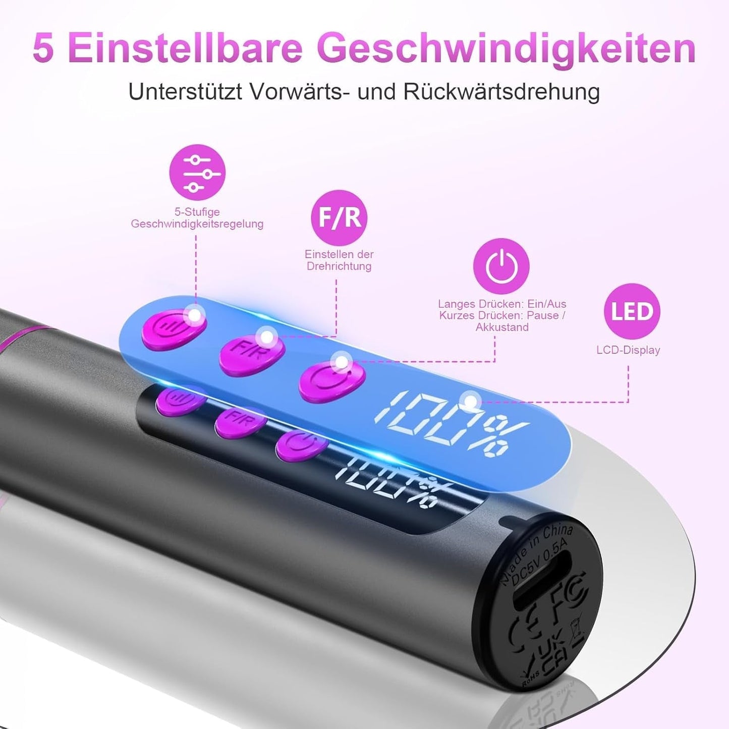 Lima per unghie elettrica senza fili - 35000 giri/min per unghie in gel, lima per unghie professionale e acrilica 12 in 1, set per manicure e pedicure a 5 velocità