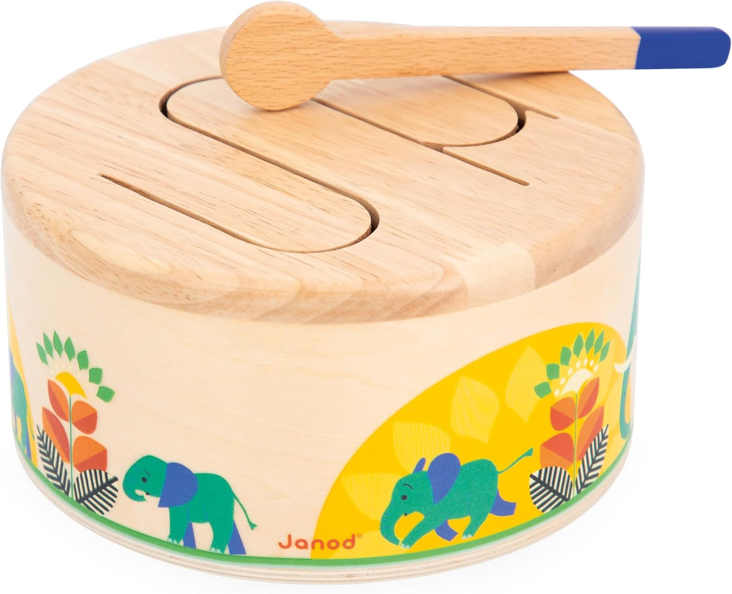 Janod - Gioia Drum - Tamburo in legno FSC + tamburo - Giochi di ruolo ed educazione musicale antica - Acquerello - Dai 18 mesi, J07650 Jucarii Bebe Naty Shop Titolo predefinito