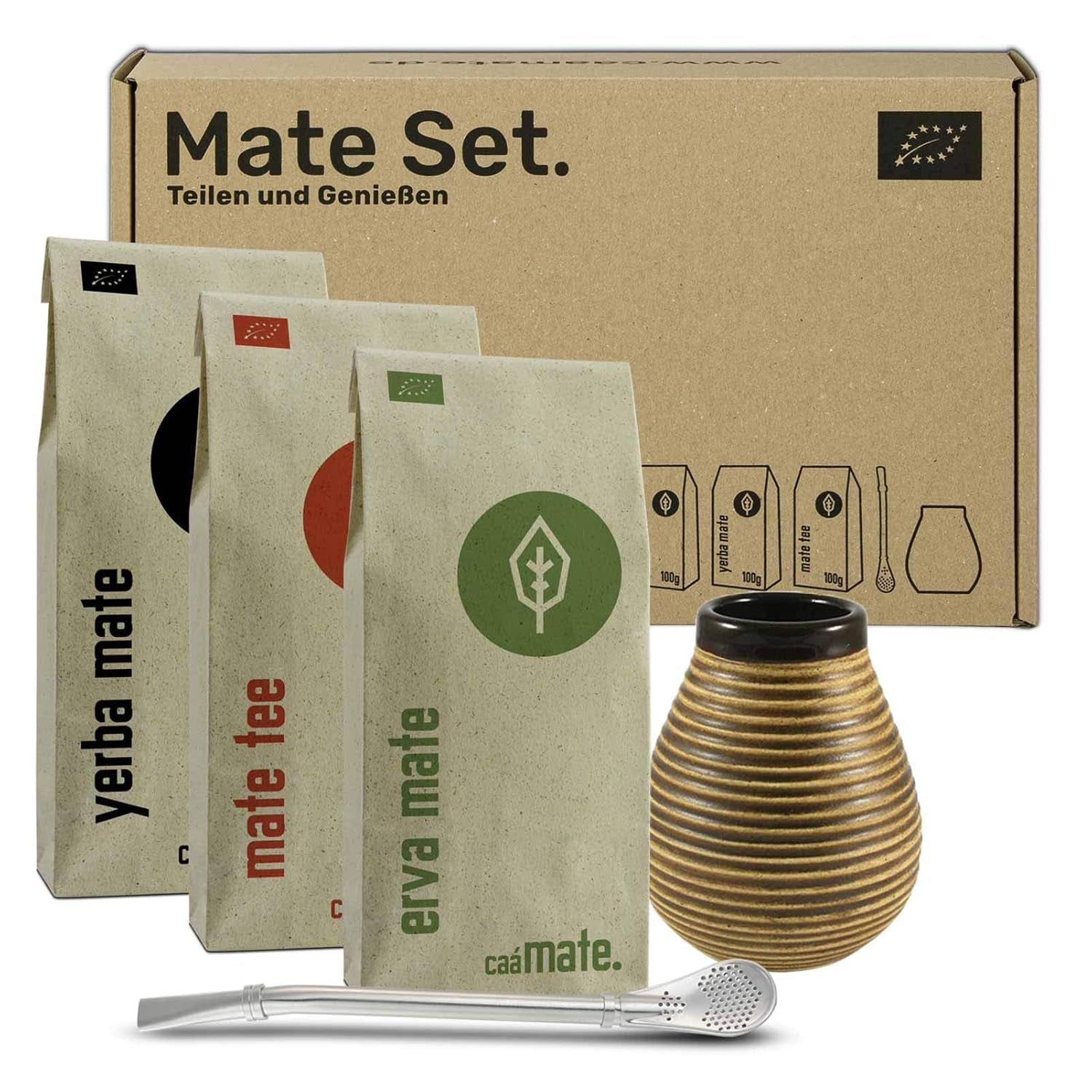 Set da tè Ceramic Mate ● 3 varietà di Mate BIO + tazza Mate + Bombilla + istruzioni per la preparazione (Vintage)