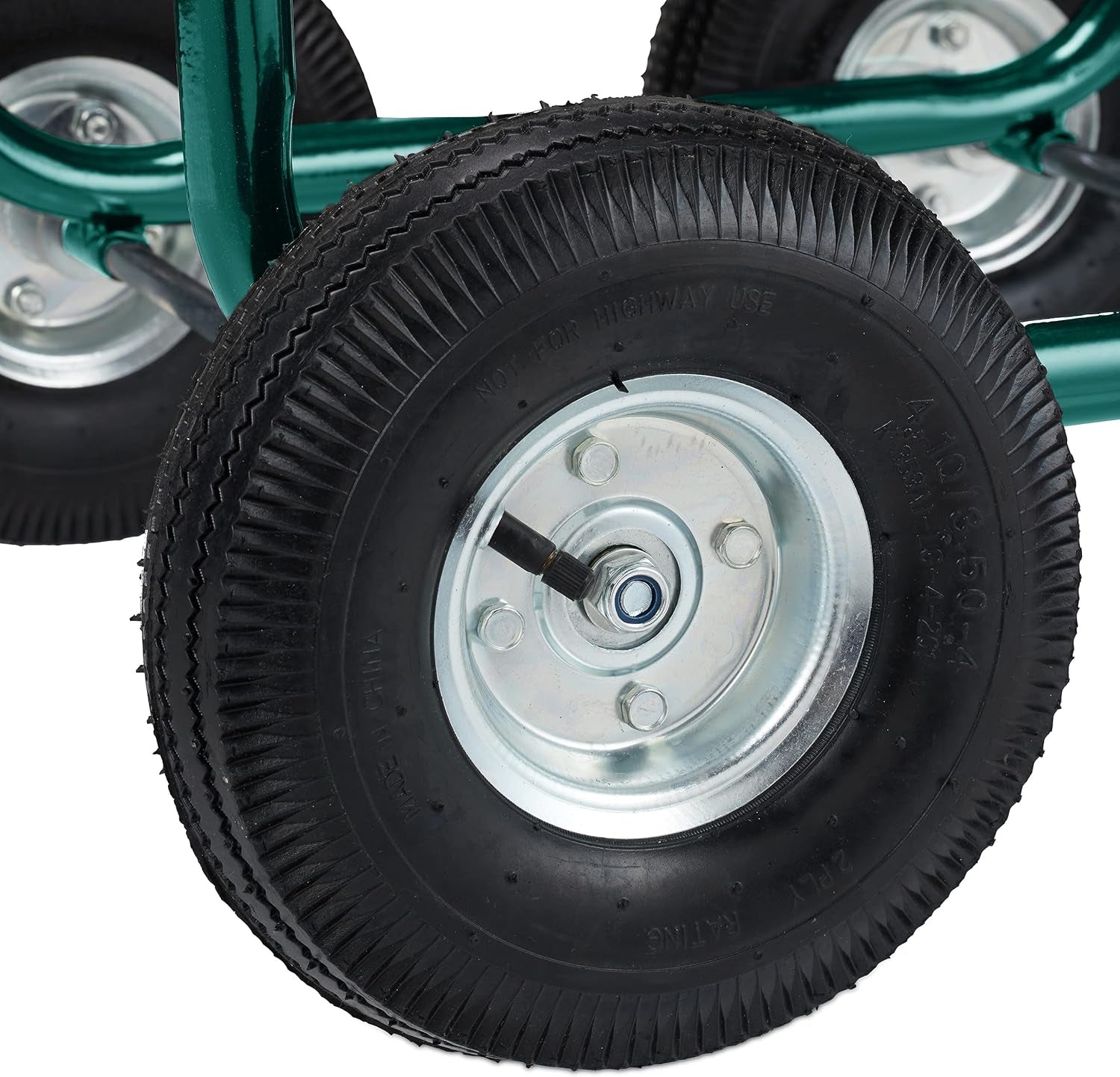 Carrello portatubo Relaxdays, fino a 90 m, 4 pneumatici, raccordo a scatto, avvolgitubo in metallo, distributore tubo con cestello, verde