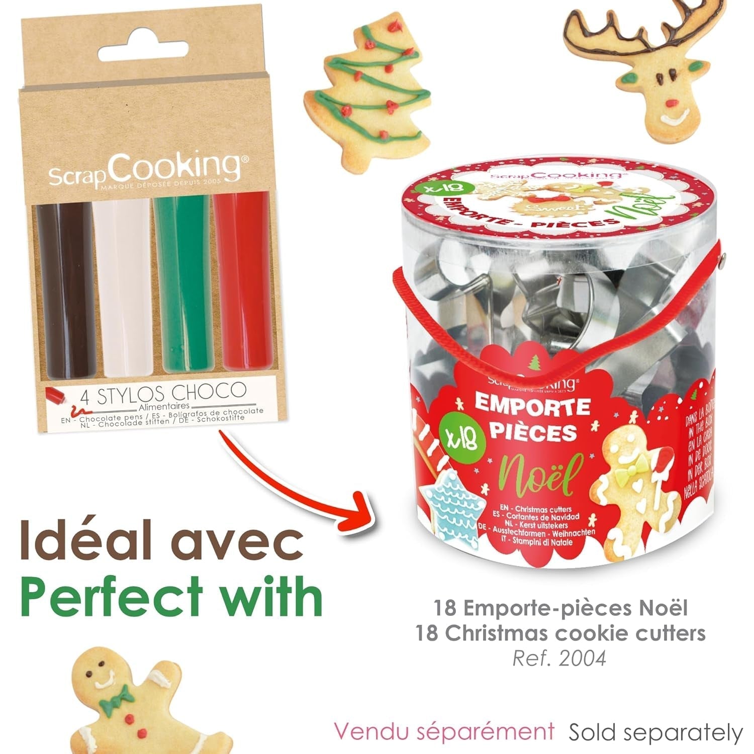 Scrapcooking - Set di 4 matite colorate al cioccolato natalizio - Marrone, Bianco, Verde e Rosso - Colorante commestibile - Colorante alimentare per scrivere - Scrivi e disegna su dessert, torte e biscotti - 7060