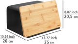 WENKO Kubo Cestino per il Pane con Tagliere in Bambù, Contenitore Versatile per il Pane con Coperchio e Tagliere in bambù Integrato, Contenitore per Alimenti, Resistente per il Pane, 35 x 20,5 x 26 cm, Nero/Naturale Naty Shop