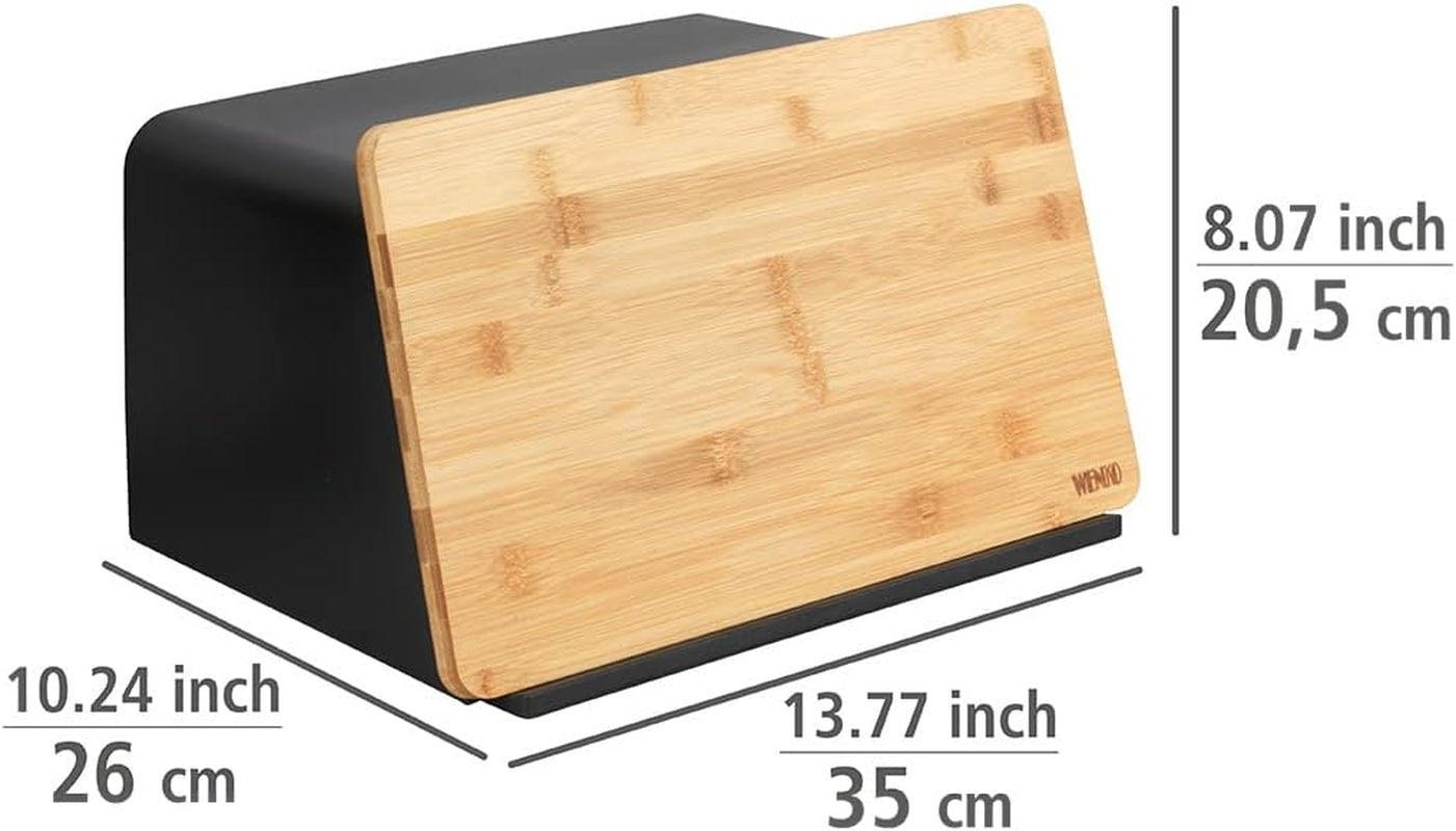 WENKO Kubo Cestino per il Pane con Tagliere in Bambù, Contenitore Versatile per il Pane con Coperchio e Tagliere in bambù Integrato, Contenitore per Alimenti, Resistente per il Pane, 35 x 20,5 x 26 cm, Nero/Naturale Naty Shop