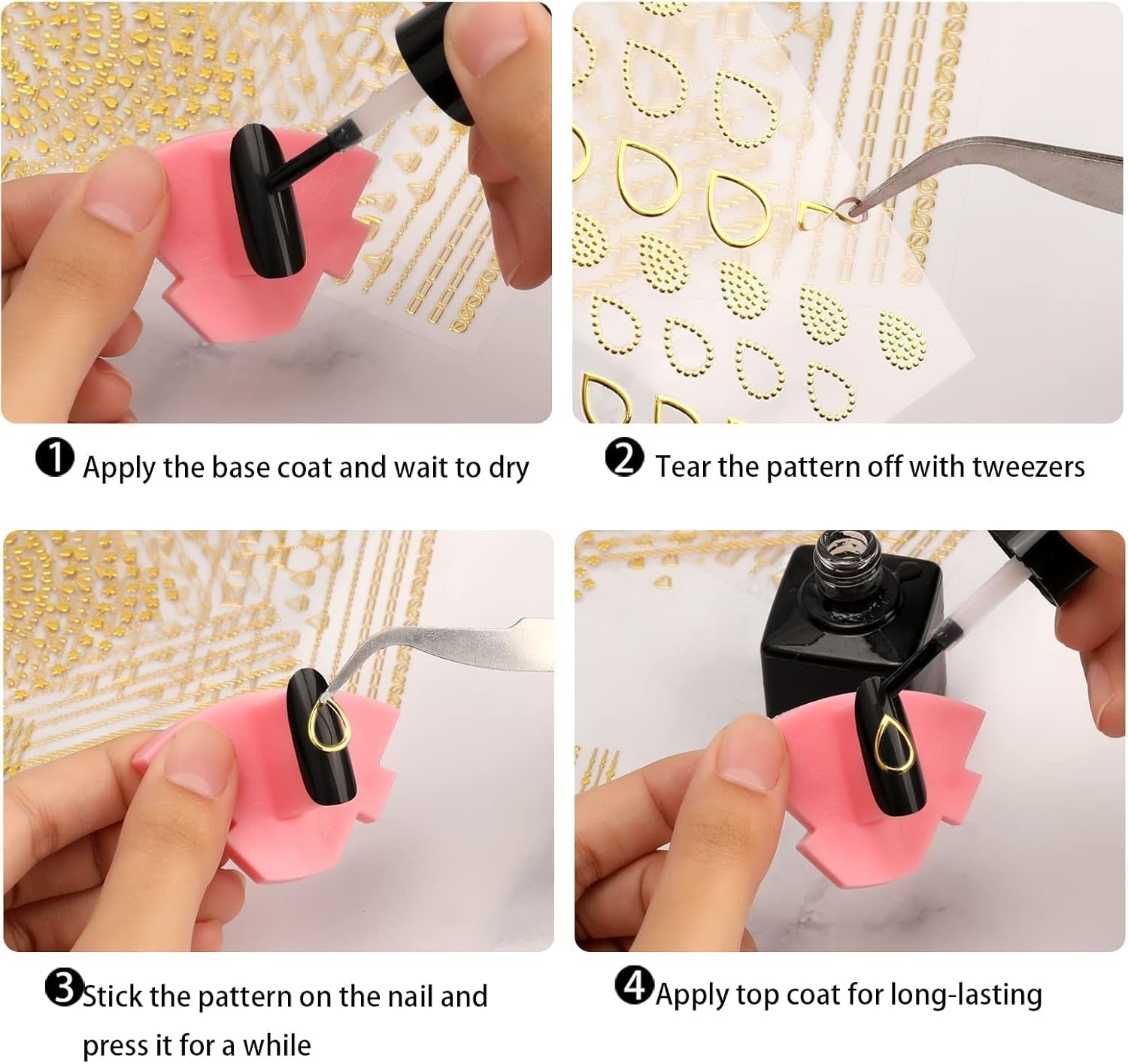 MWOOT 10 fogli Gold Nagelsticker Abziehbilder Nail Art Sticker, adesivi per unghie autoadesivi 3D Set Linei Streifenband Design, fai da te Metallisch Nailart Aufkleber Maniküre Zubehör Für Nagel Dekoration