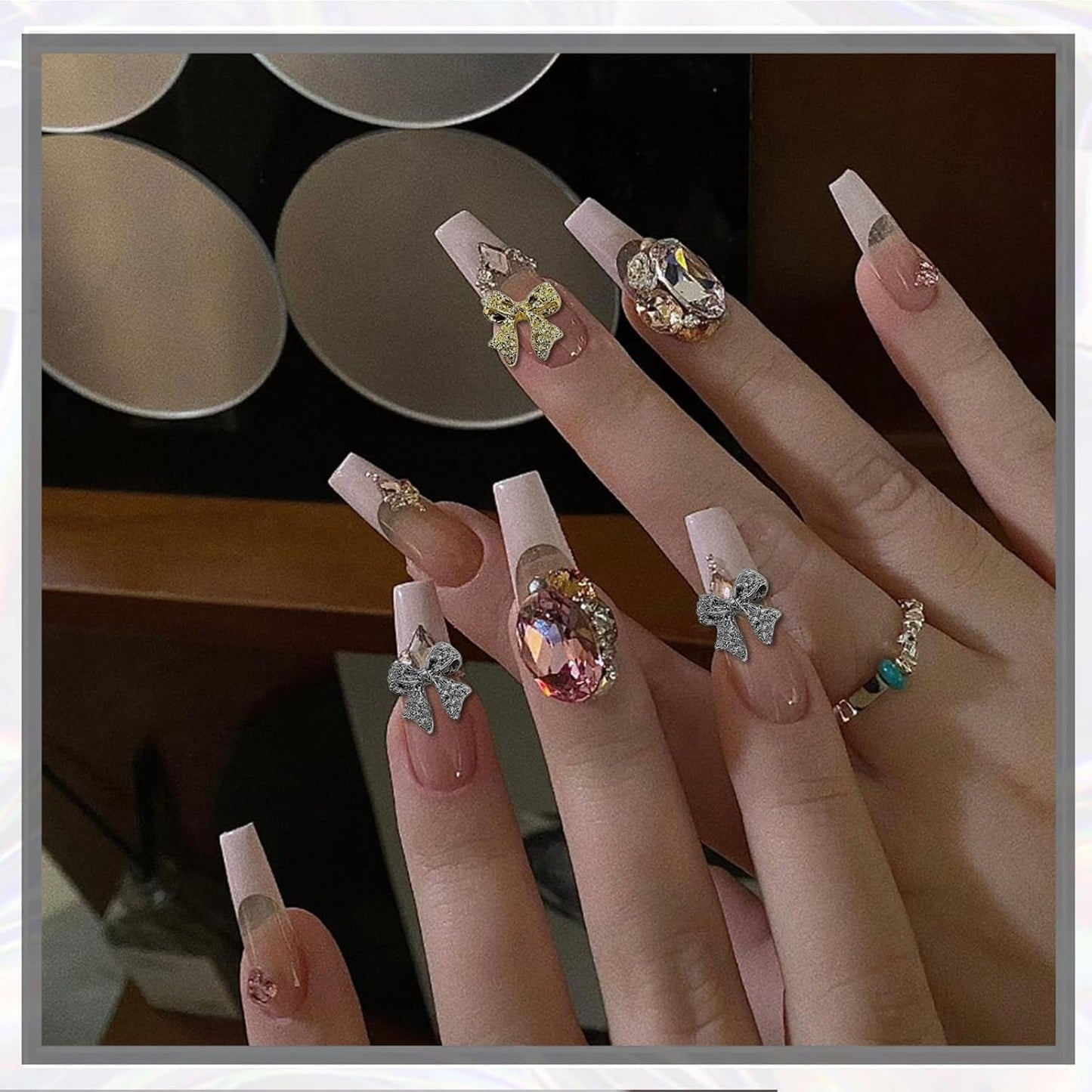 30 fiocchi per unghie in metallo, fiocchi color oro argento grigio, accessori per unghie, decorazioni per unghie per donne e ragazze, design per nail art