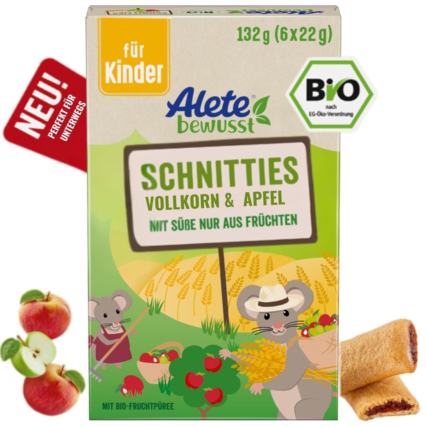 Alete Fettine Biologiche con Cereali Integrali e Mela 6 x 22 g