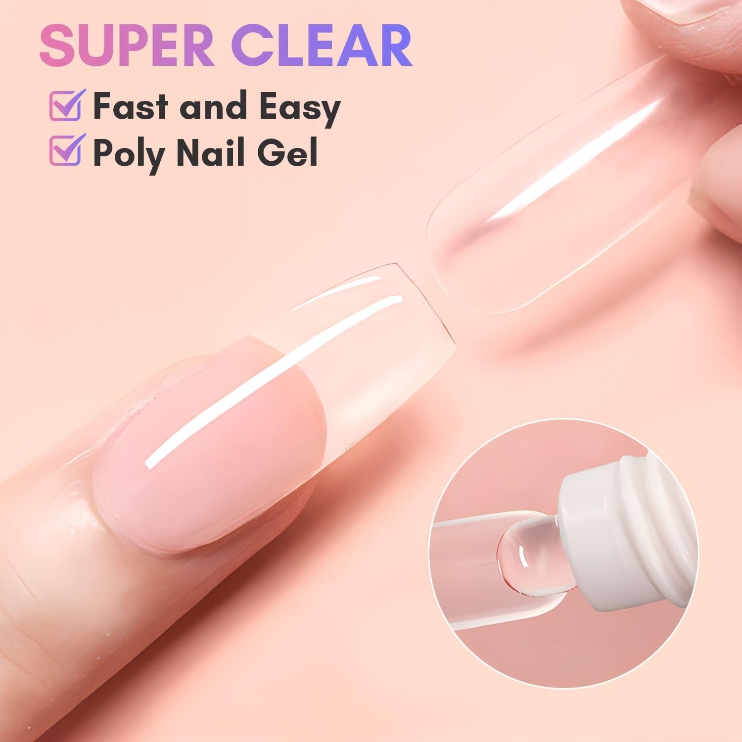 Makartt Poly Nail Extension Gel - 50 ML Extension Builder acrilico Poly Nägel Aufbaugel Extender Gel per gelnägel per Nagelverlängerung, Nagelstärkung, Nail Art Dekoration(Trasparente)