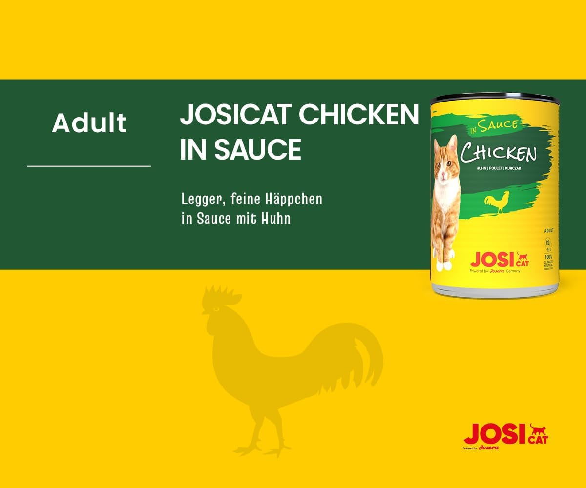 JosiCat Pollo in Salsa (12 x 415 g) | Adulto | Cibo umido premium per gatti adulti | Pollo in salsa | Vitamina D3 ed E | Realizzato da JOSERA | Cibo umido per gatti | Alimento completo | Confezione da 12