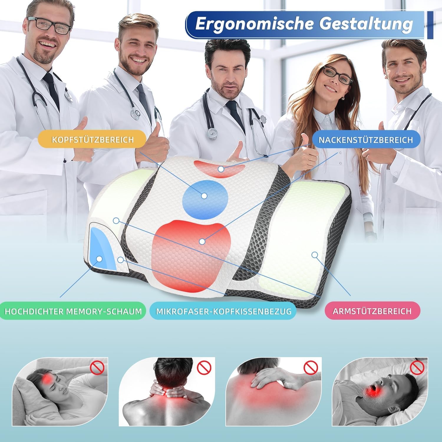 Cuscino Ortopedico, Cuscino Collo ergonomico, Cuscino Testa, Cuscino Memory Foam Originale per Fianchi, Supporto Schiena e Stomaco, Cuscino Supporto Collo per Uomo, Donna (67,3 X 38,2 X 13,8/3 Cm) Cuscini Ortopedici Cervicali Naty Shop