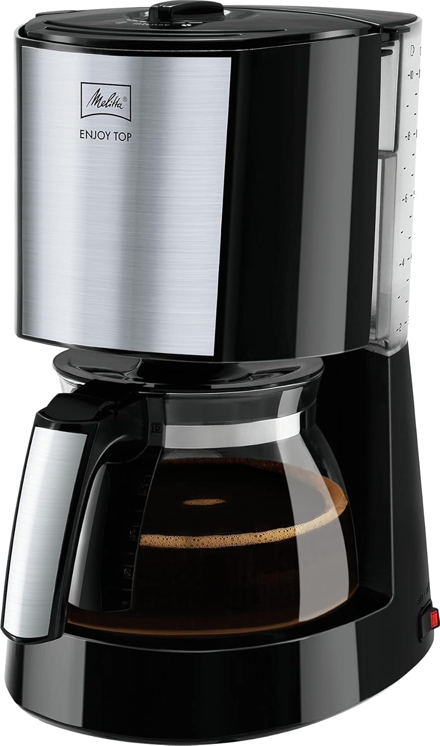 Melitta Enjoy Top Therm - Macchina per caffè espresso con filtro e caraffa termica in acciaio inossidabile, fino a 10 tazze di caffè, nero/acciaio inossidabile