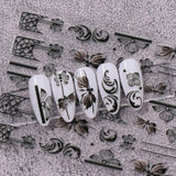 JMEOWIO 3D Nagelsticker Schwarz Weiß Blume Nail Art Sticker Self-klebend Nagelaufkleber 5D Stereoscopic Blumen Dekoration Nageldesign Zubehör 4 Blatt