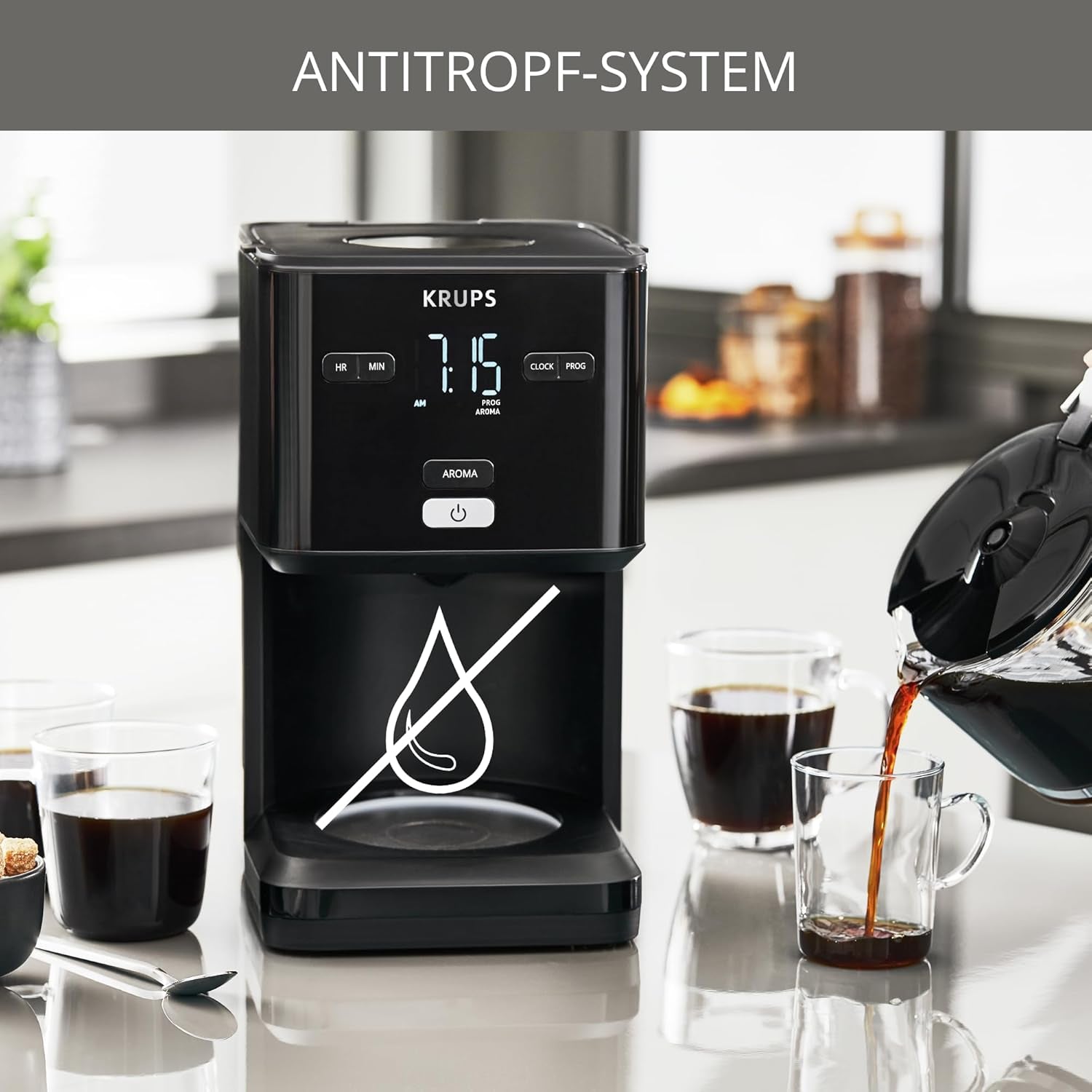 Macchina da caffè Krups Smart'n Light con timer, per 1,25 litri di caffè filtro, funzione di mantenimento in caldo, spegnimento automatico, nero, KM600810