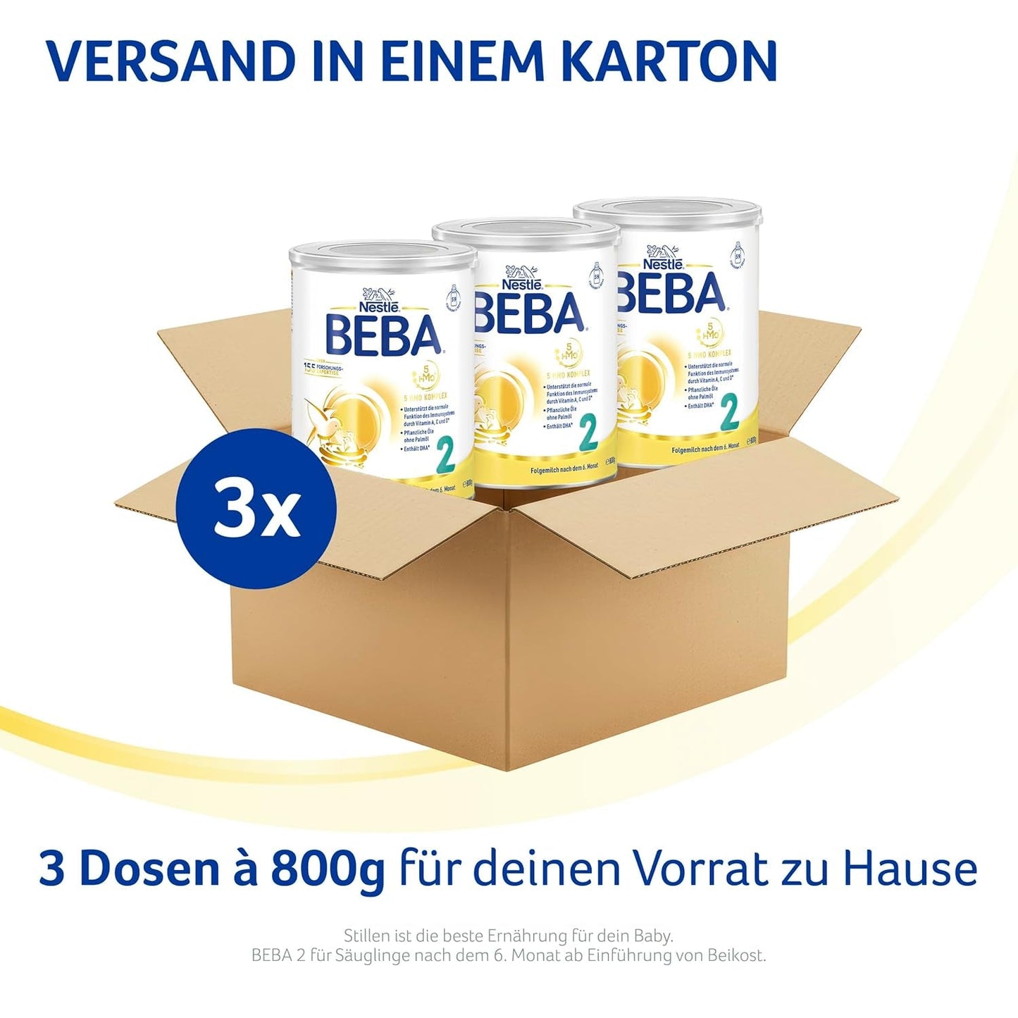 BEBA 2 - Latte di proseguimento dopo 6 mesi, con complesso 5 HMO, contenuto proteico adatto all'età, senza lattosio, senza olio di palma, senza olio di pesce, alimenti per l'infanzia, latte in polvere per bambini, confezione da 3 (3 x 800 g)