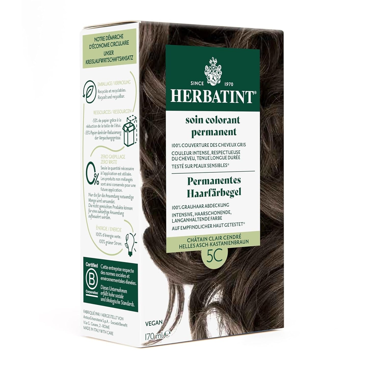 Gel Colorante Permanente Per Capelli 6N Biondo Scuro - 170ml I Senza Ammoniaca, Copertura 100% Capelli Grigi I Testato su Pelli Sensibili, con 8 Estratti Vegetali Naty Shop Tinture Per Capelli 5C Cenere Chiaro - Castano Castano