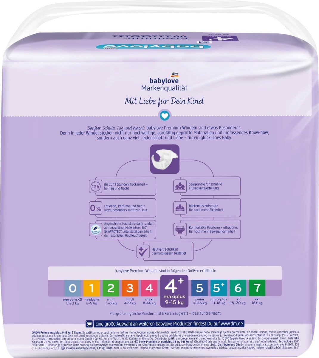Pannolini premium taglia 4+, maxi plus 9-20 kg, 1 x 38 pz