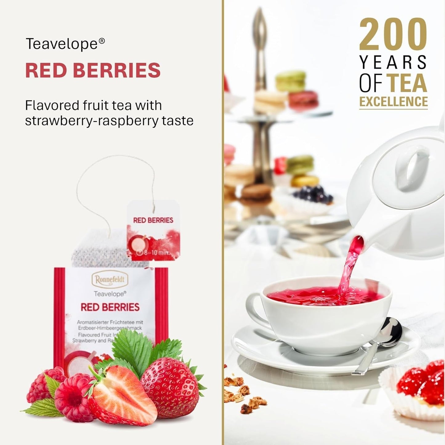 Teavelope "Red Berries" - tè alla frutta al gusto di fragola e lampone, 25 bustine di tè, 62,5 g