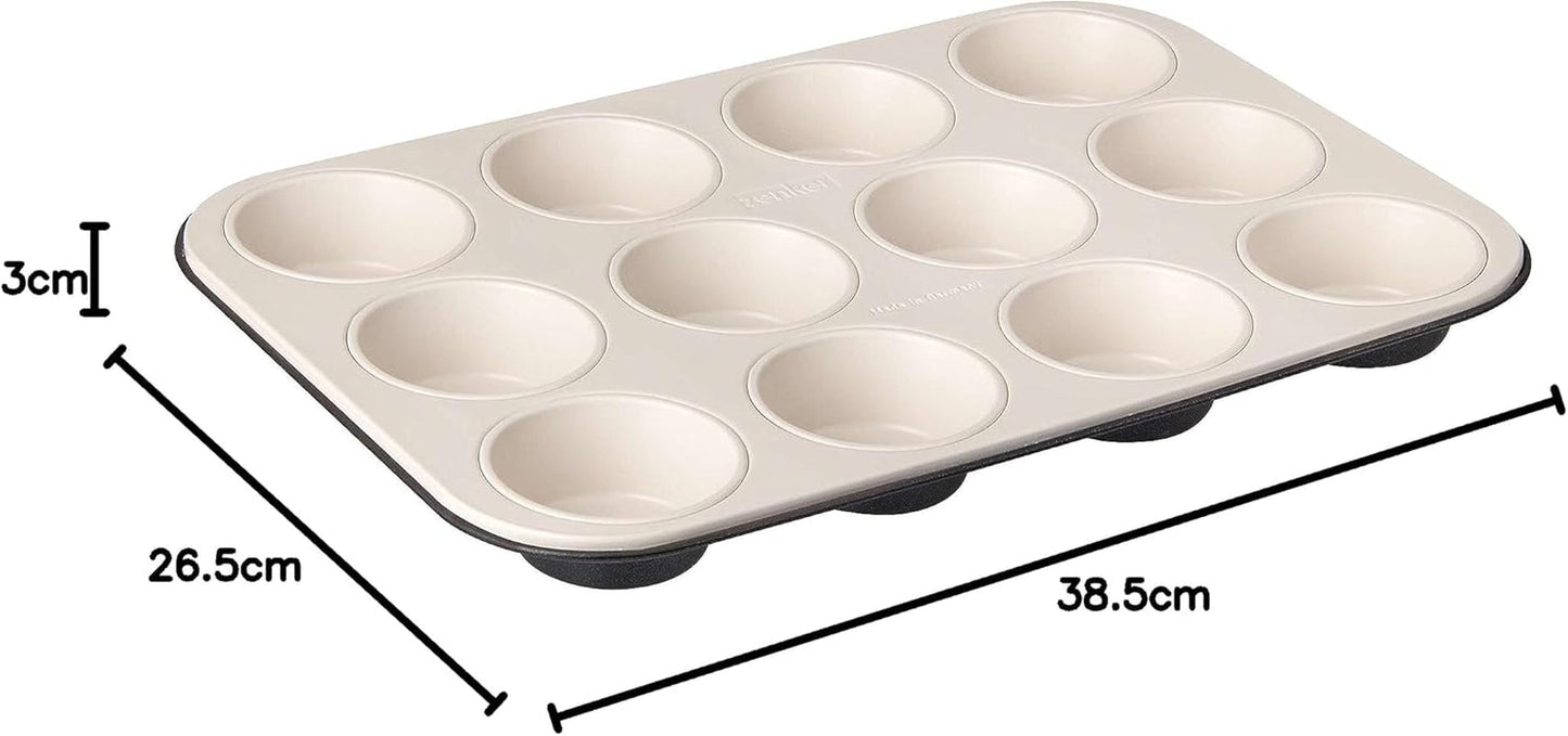 Zenker 12 muffin, diametro Ø 7 cm CREME NOIR, Teglia per muffin con rivestimento antiaderente rinforzato in ceramica Stampi e teglie Naty Shop