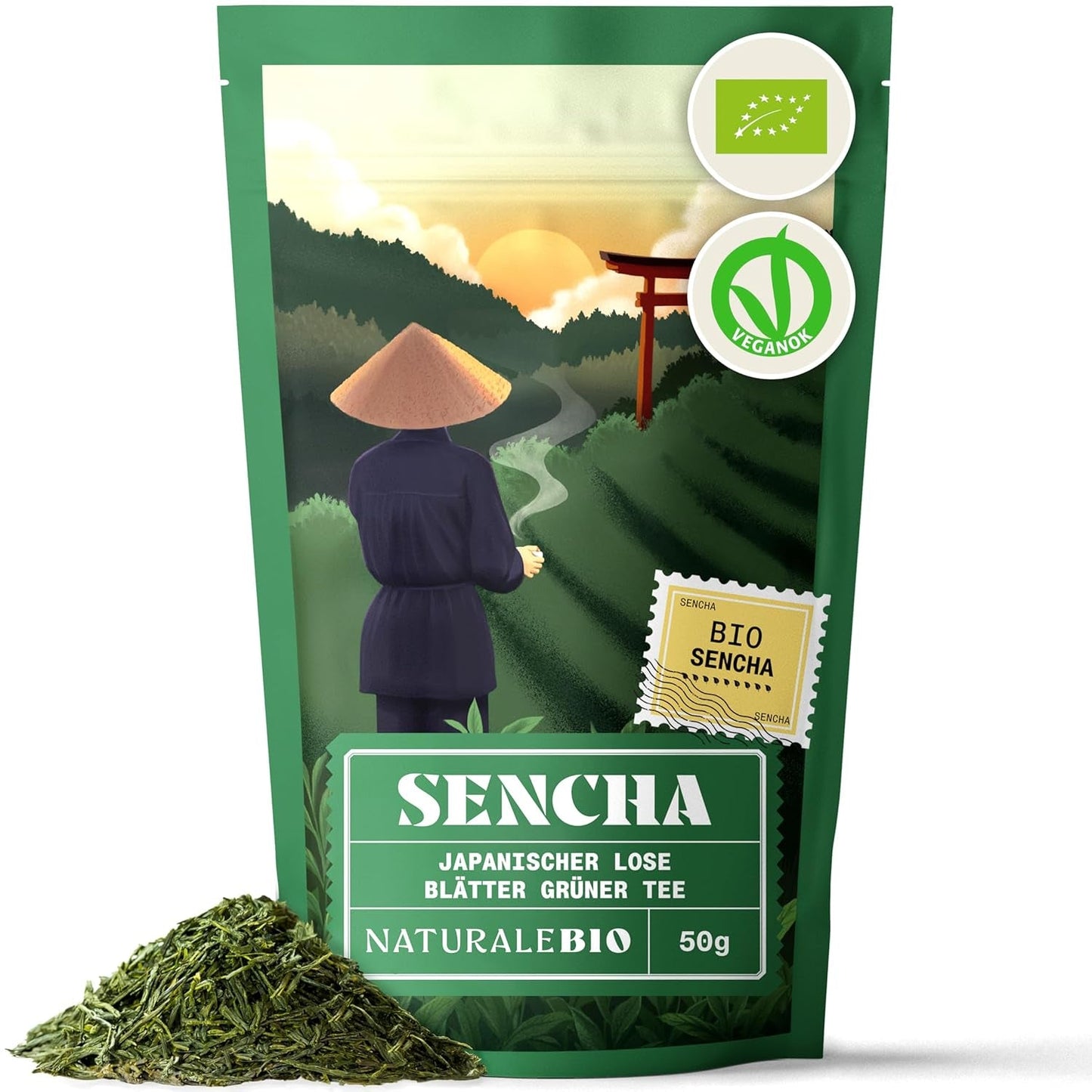 Naturalebio Tè giapponese Sencha - 200 g Tè verde biologico - Tè verde Sencha puro e naturale al 100% - foglie sfuse del primo raccolto - prodotto biologico coltivato in Giappone
