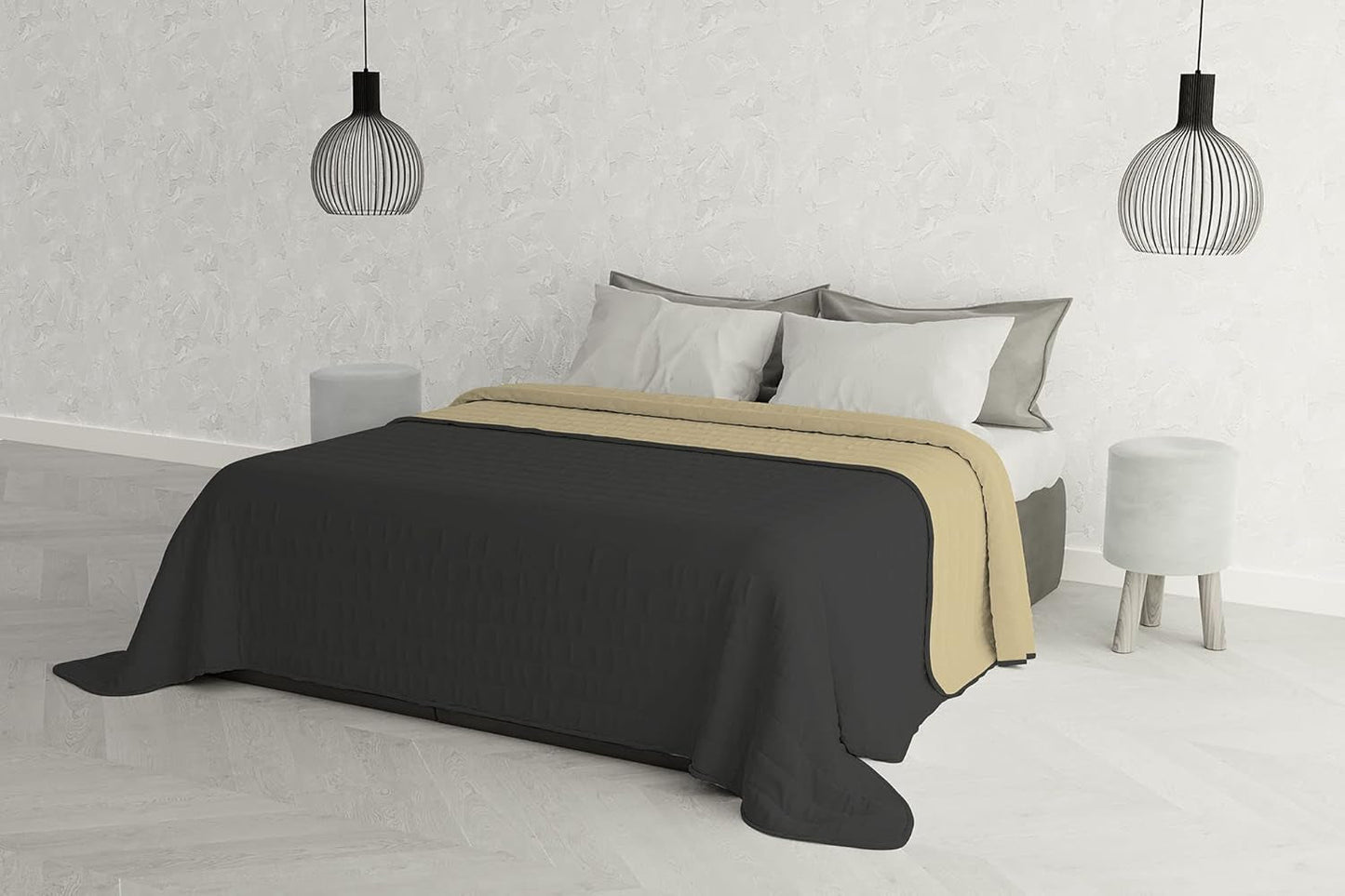 Biancheria da letto italiana Estivo letto matrimoniale, microfibra, castagna/grigio, 260 X 270 Cm Trapunte e trapunte Naty Shop Castagna/grigio