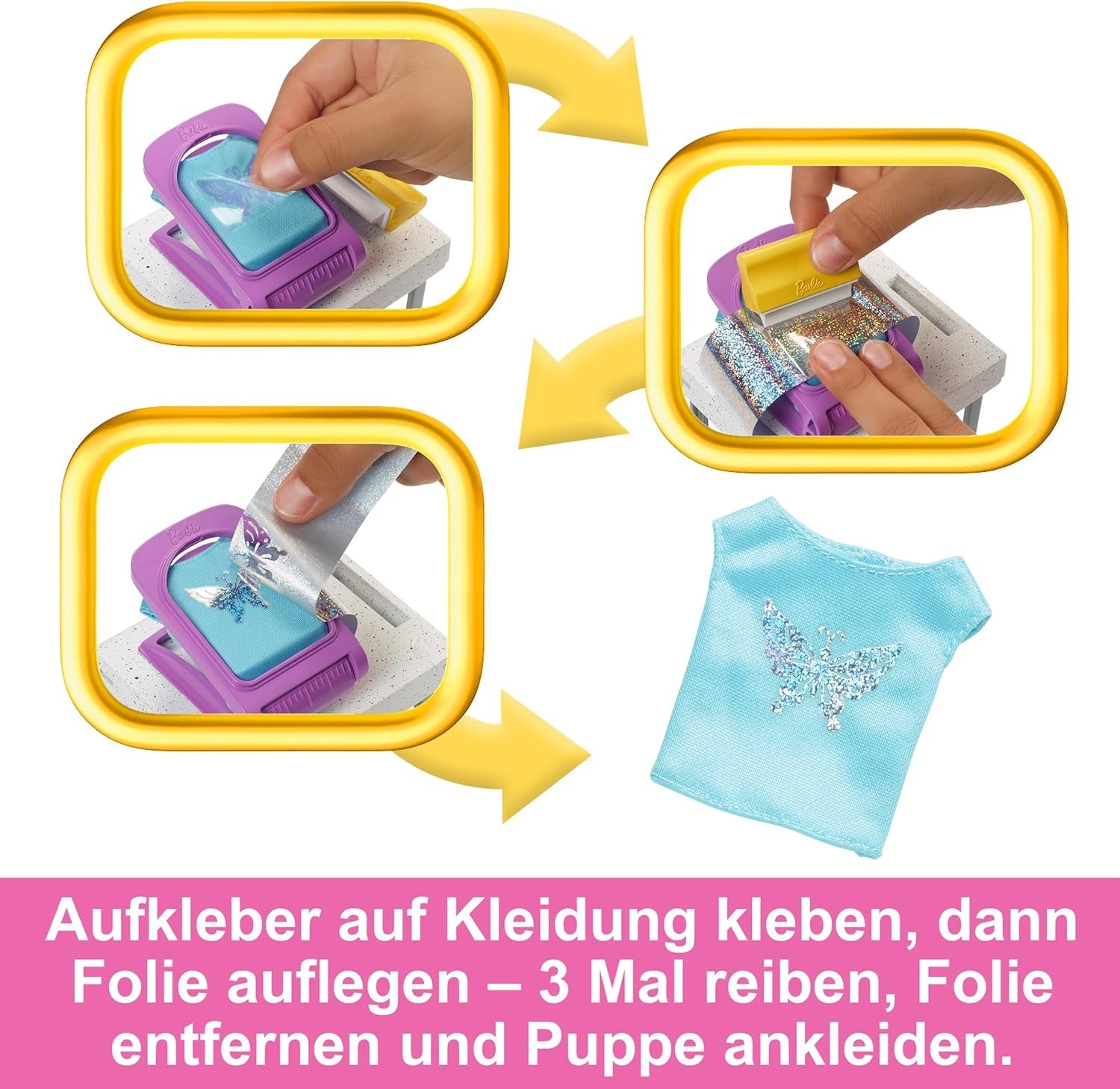 Barbie Fashion Boutique Playset - Bambola con motivi in ​​lamina, oltre 150 look originali, include 2 camicette e 5 fogli di lamina, appendiabiti e lettore di carte di credito, dai 3 anni in su, HKT78