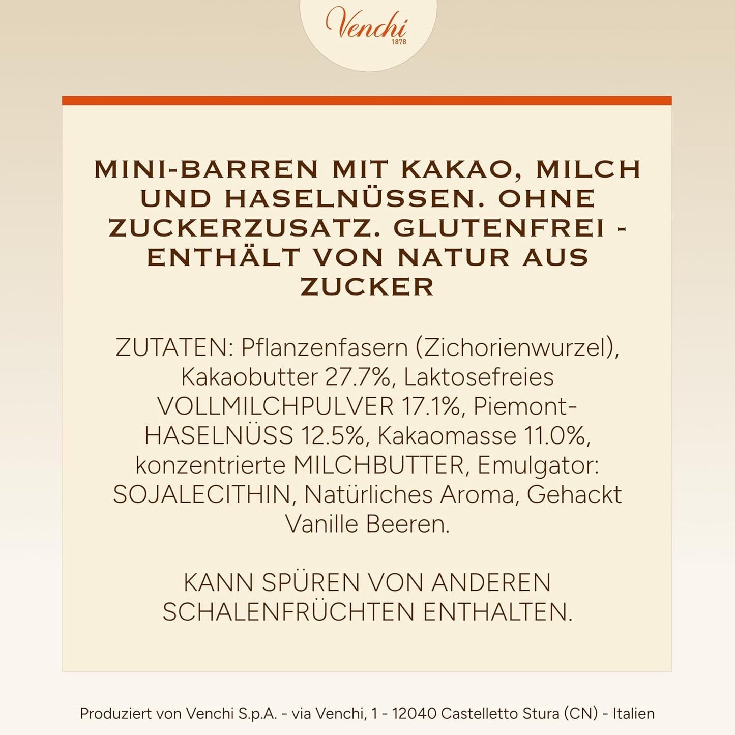 Venchi - Tavolette di cioccolato al latte e nocciole - Zucchero 70% - Praline con Nocciole Piemonte IGP intere, 1 kg - Senza glutine