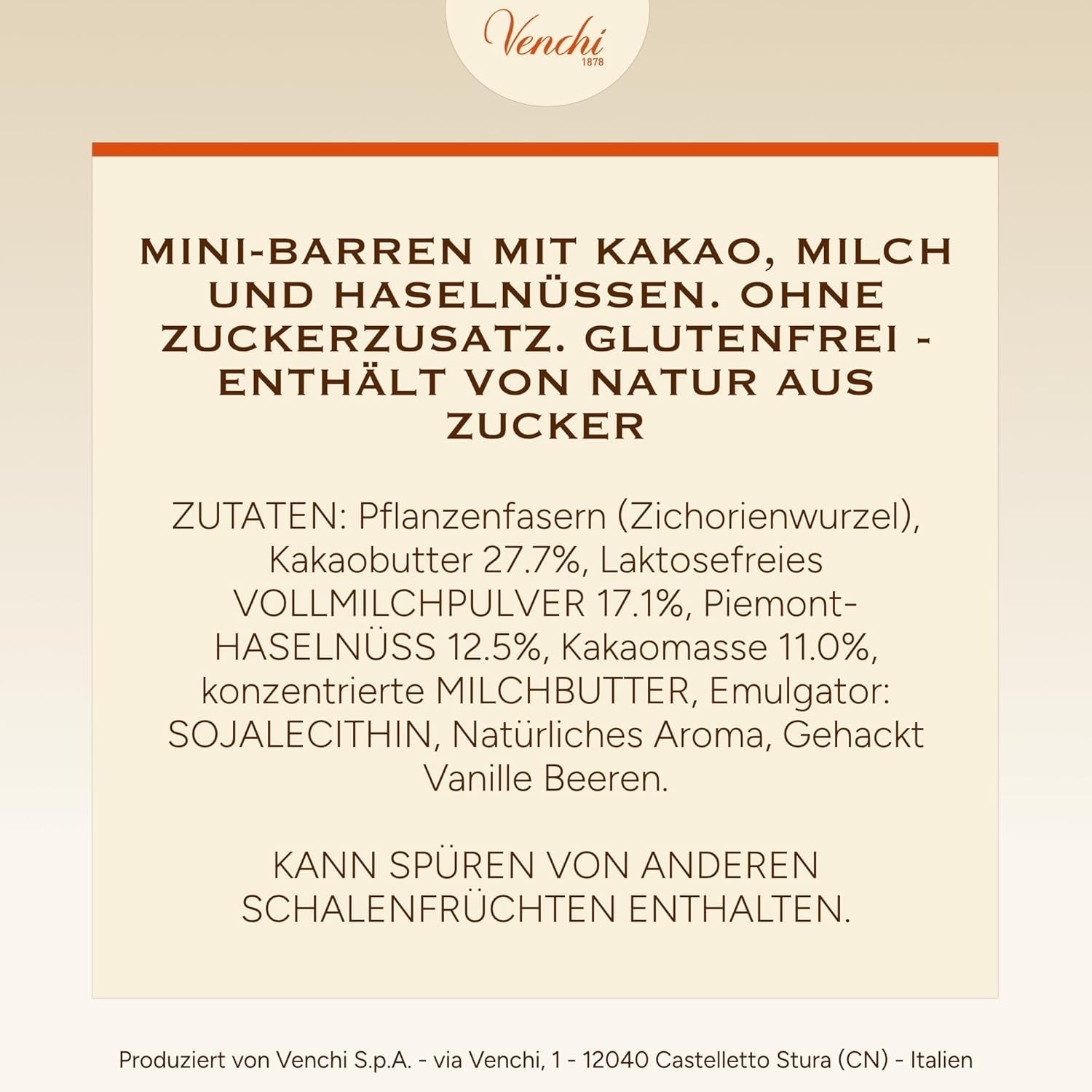 Venchi - Tavolette di cioccolato al latte e nocciole - Zucchero 70% - Praline con Nocciole Piemonte IGP intere, 1 kg - Senza glutine