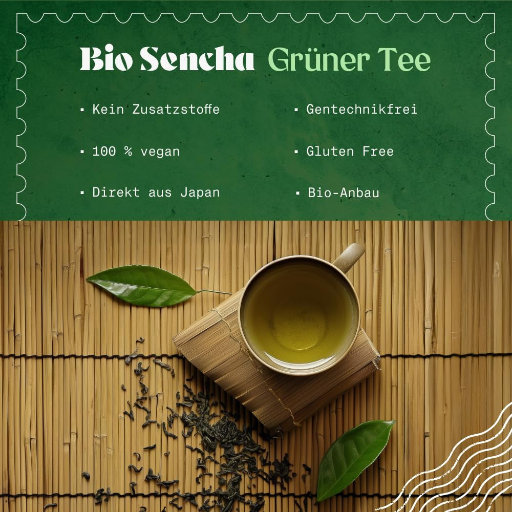 Naturalebio Tè giapponese Sencha - 200 g Tè verde biologico - Tè verde Sencha puro e naturale al 100% - foglie sfuse del primo raccolto - prodotto biologico coltivato in Giappone