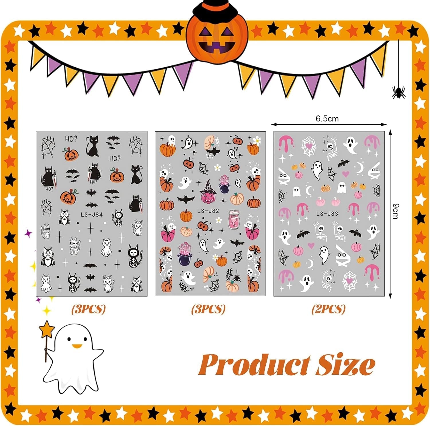 Nagelsticker Halloween, 8 Blätter Halloween Nagelsticker, Kürbis Nail Sticker, Nail Art, Nagel Charms, Nagel Zubehör, Nageldesign, Natale (tipo A)