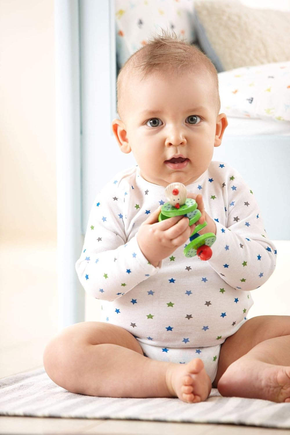 HABA 1068 - Giocattolo con presa Flapsi, giocattolo felice per neonati e bambini piccoli, in legno a partire da 6 mesi, giocattolo per la motricità con sonaglio Baby Toys Naty Shop