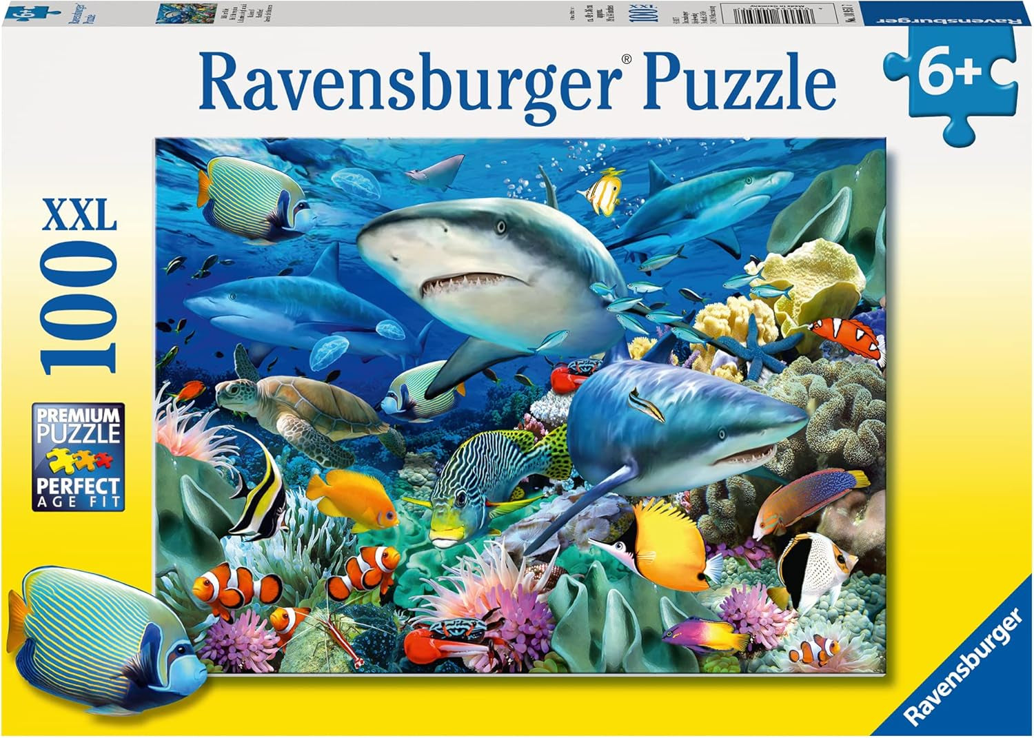 Puzzle per bambini Ravensburger - 10951 Reef Of Sharks - Puzzle del mondo sottomarino per bambini dai 6 anni da 100 pezzi in formato Xxl Puzzle Naty Shop Single