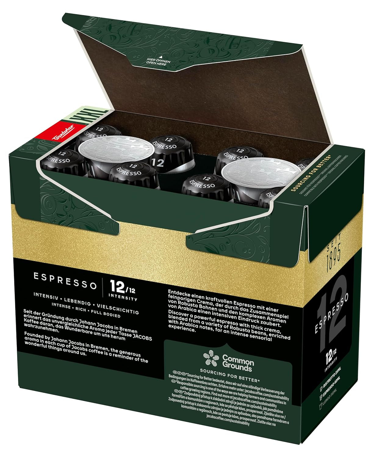 Jacobs Kaffeekapseln Espresso Ristretto, Megapack XXL, Intensität 12/12, 5 x 40 Getränke, Nespresso* compatibile Kaffee Kapseln, 200 Kapseln