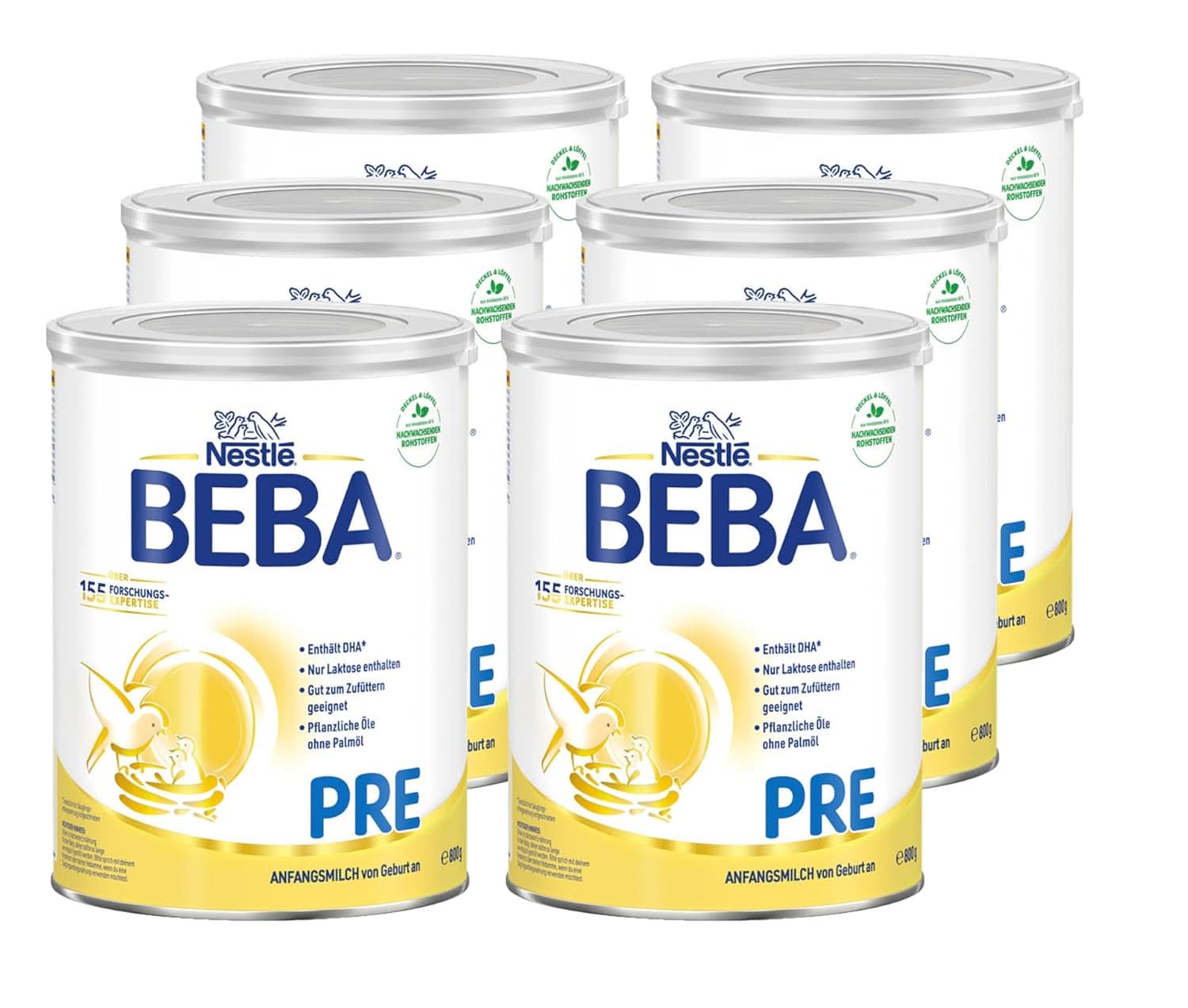 BEBA PRE Latte iniziale dalla nascita, alimenti per l'infanzia con DHA, solo lattosio, senza olio di palma, confezione 3 (3 x 800 g) Naty Shop PRE 6 x 800 grammi