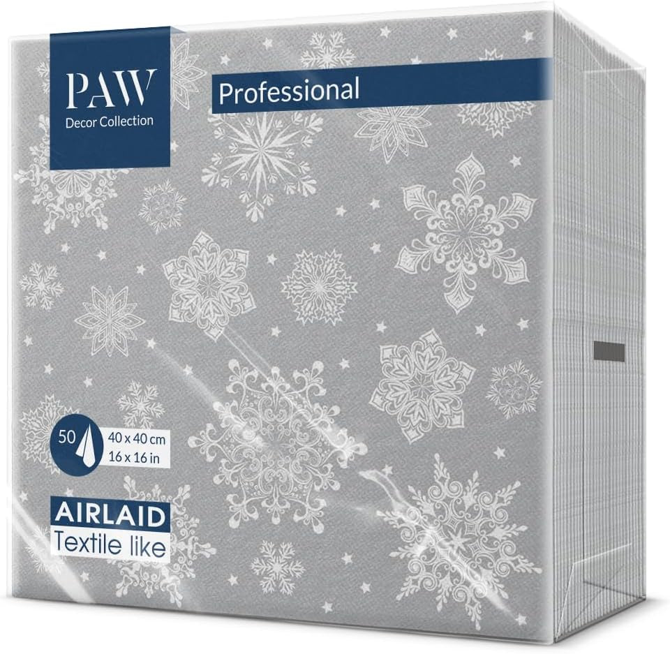 PAW - Tovaglioli Airlaid (40 X 40 Cm) I 50 Pezzi I Perfetto per Natale, Inverno, Vacanze I Decorazioni per la tavola della Vigilia di Natale I Tovaglioli Simil Tessuto Airlaid Rami Invernali I Rami Invernali