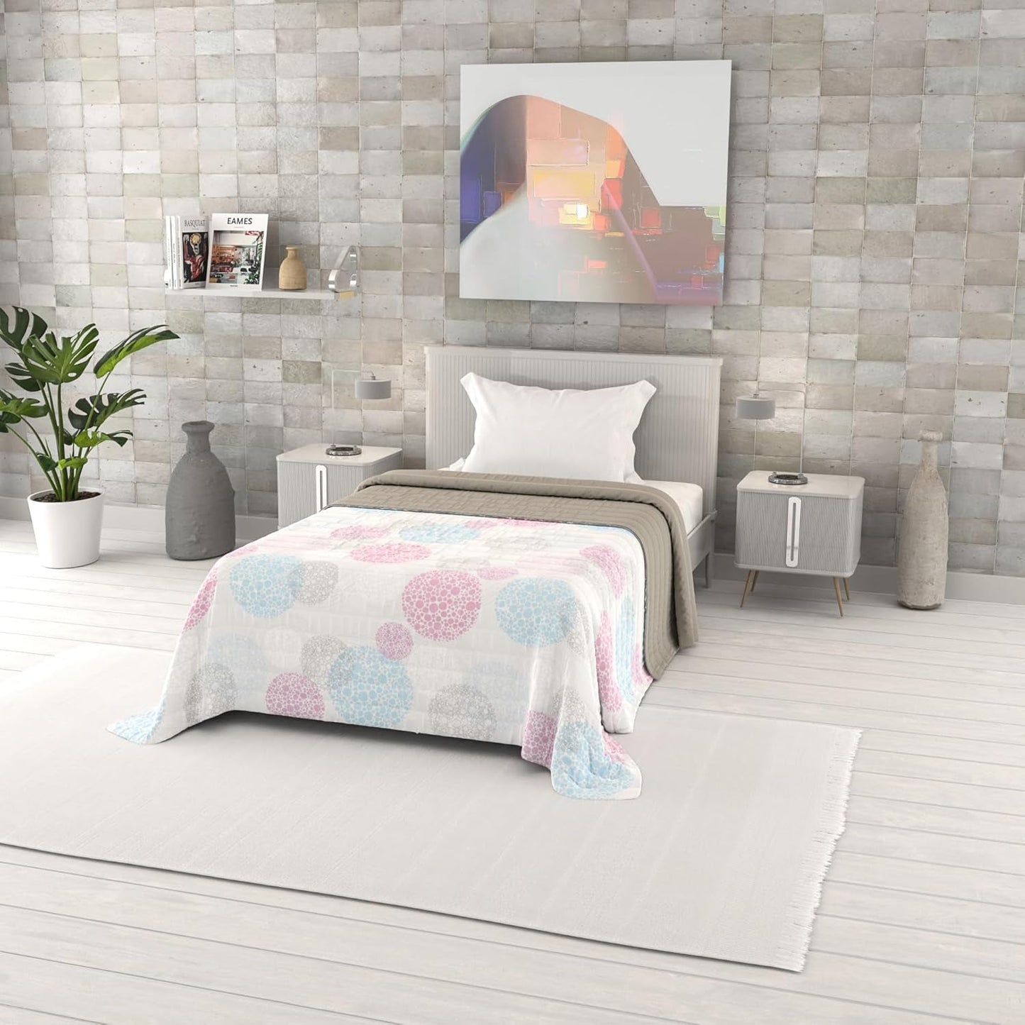 Trapunta estiva stampata fantasia, imbottitura in poliestere, Petali, 260X270Cm Piumini e Trapunte Naty Shop Molecule 220X270Cm