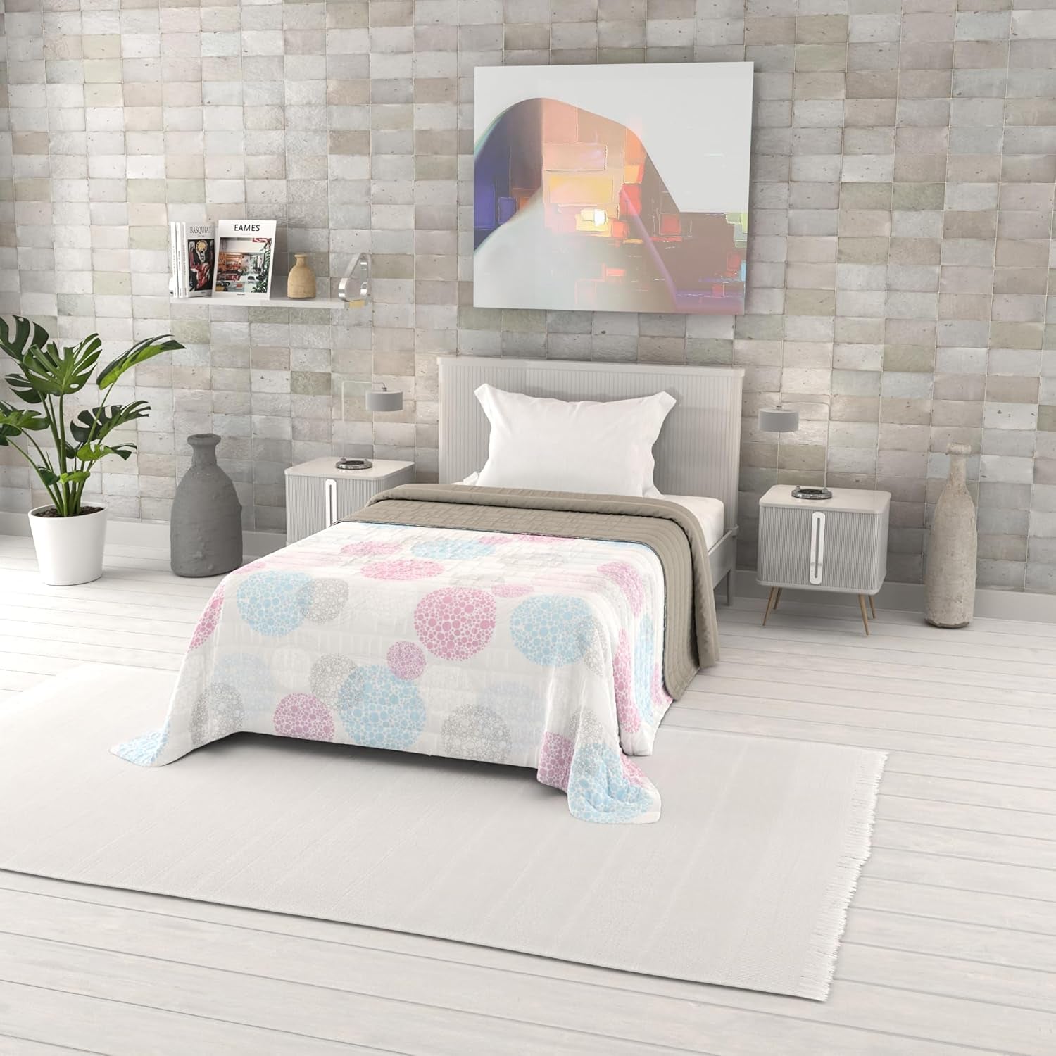 Trapunta estiva stampata fantasia, imbottitura in poliestere, Petali, 260X270Cm Piumini e Trapunte Naty Shop Molecule 220X270Cm